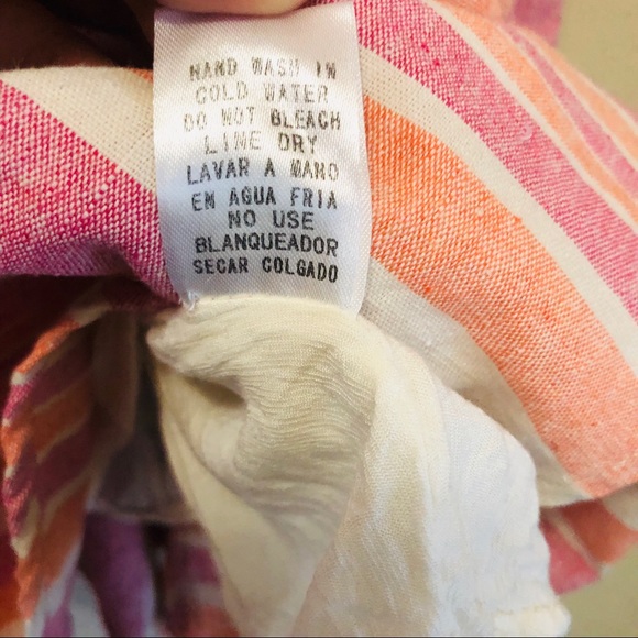 Entro Girl’s Linen Blend Sleeveless Midi Dress in Sz. Medium Pink Orange Stripes - Picture 8 of 8